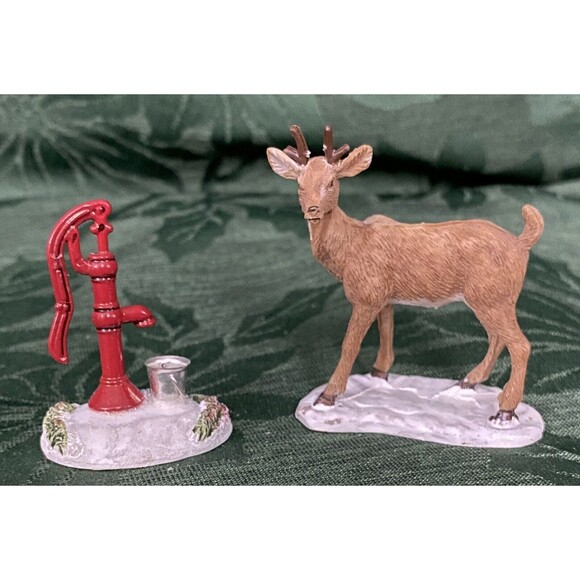 Lemax Christmas Village Deer On The Hoof 92343 & Red Water Pump 54107 Figurine - Picture 1 of 6